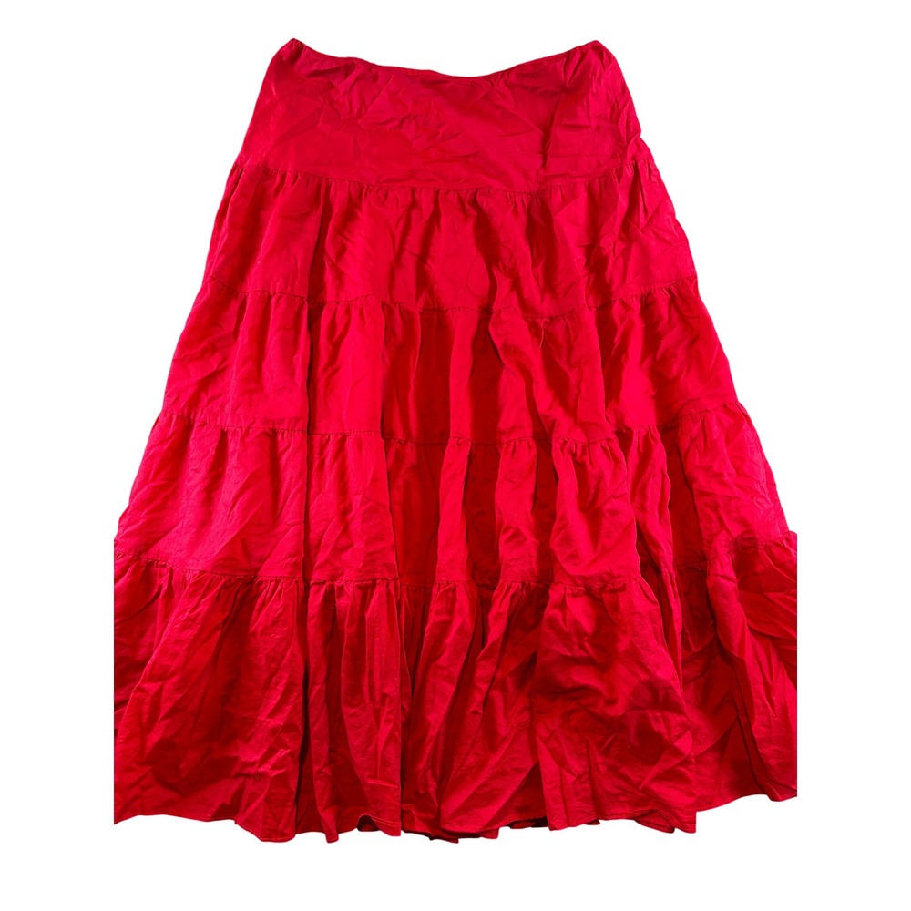 Lauren Ralph Lauren Red Cotton Tiered Maxi Skirt Boho Peasant Small